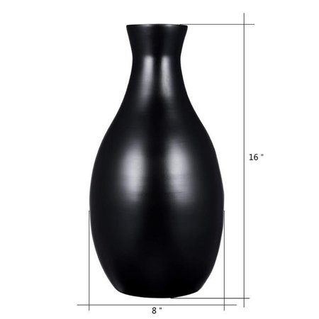 VILLACERA Villacera 83-DEC7035 Handcrafted 16 in. Tall Black Bamboo Decorative Glazed Bottle Neck Vase for Silk Plants 83-DEC7035